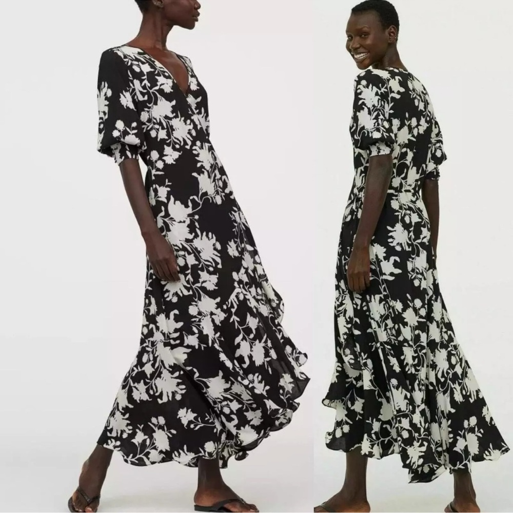 Johanna Ortiz Black and White Ruffled Maxi Sundress